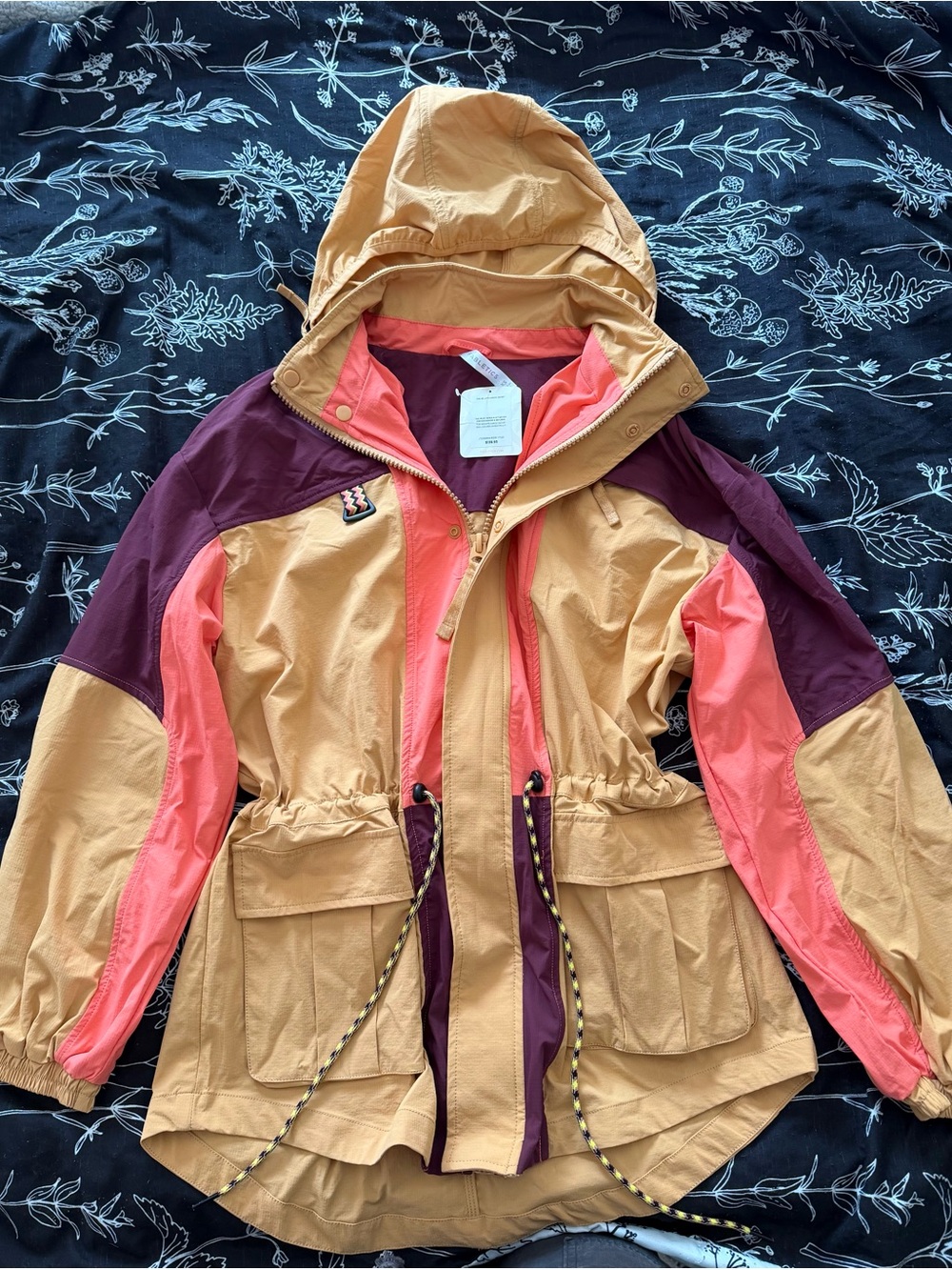 Fabletics The Heights Colorblock Utility Jacket in Tan, Coral & Plum